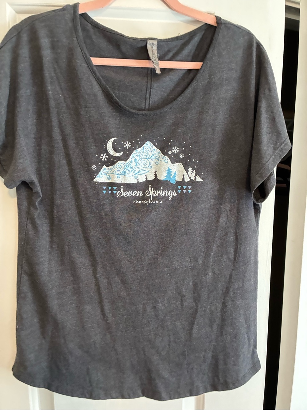 Seven Springs Pennsylvania Graphic Tee - Charcoal with Light Blue & White Print